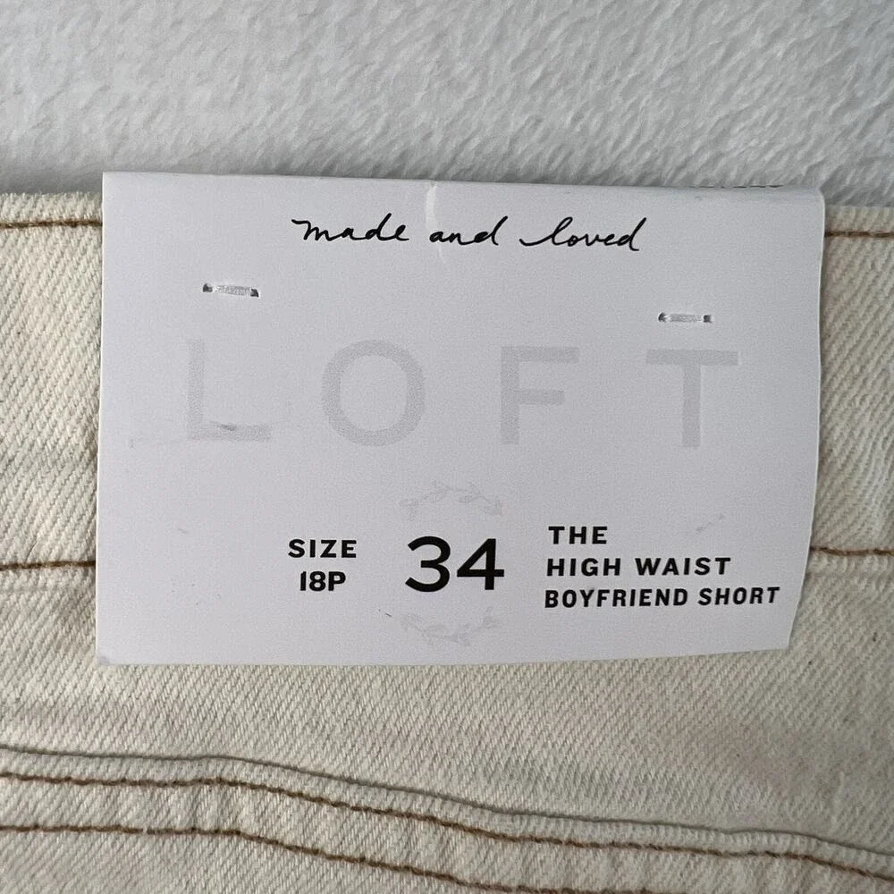 LOFT Plus 34 18 Petite Shorts Baggy High Waist Boyfriend‎ Raw Hem Denim Stretch